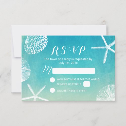 Beach Seashells Watercolor Turquoise Wedding RSVP