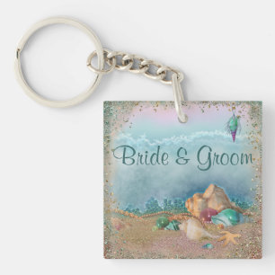 Beach Seashells Wedding Keychain