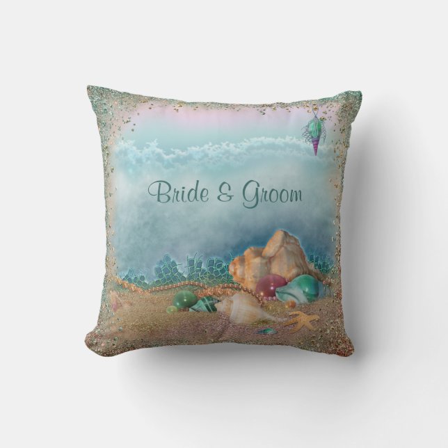 Beach Seashells Wedding Throw Pillow (Front)