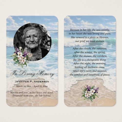 Beach Seashore Floral Photo Memorial Prayer Cards