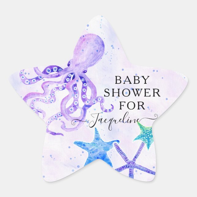 Beach Seaside Bright Octopus Starfish Baby Shower Star Sticker (Front)