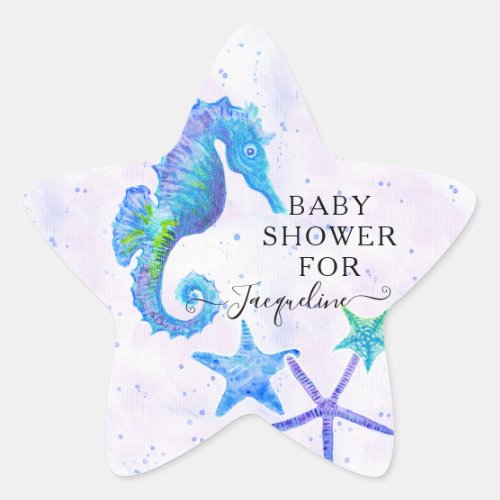 Beach Seaside Bright Seahorse Starfish Baby Shower Star Sticker