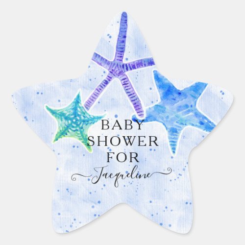 Beach Seaside Bright Starfish Blue Baby Boy Shower Star Sticker
