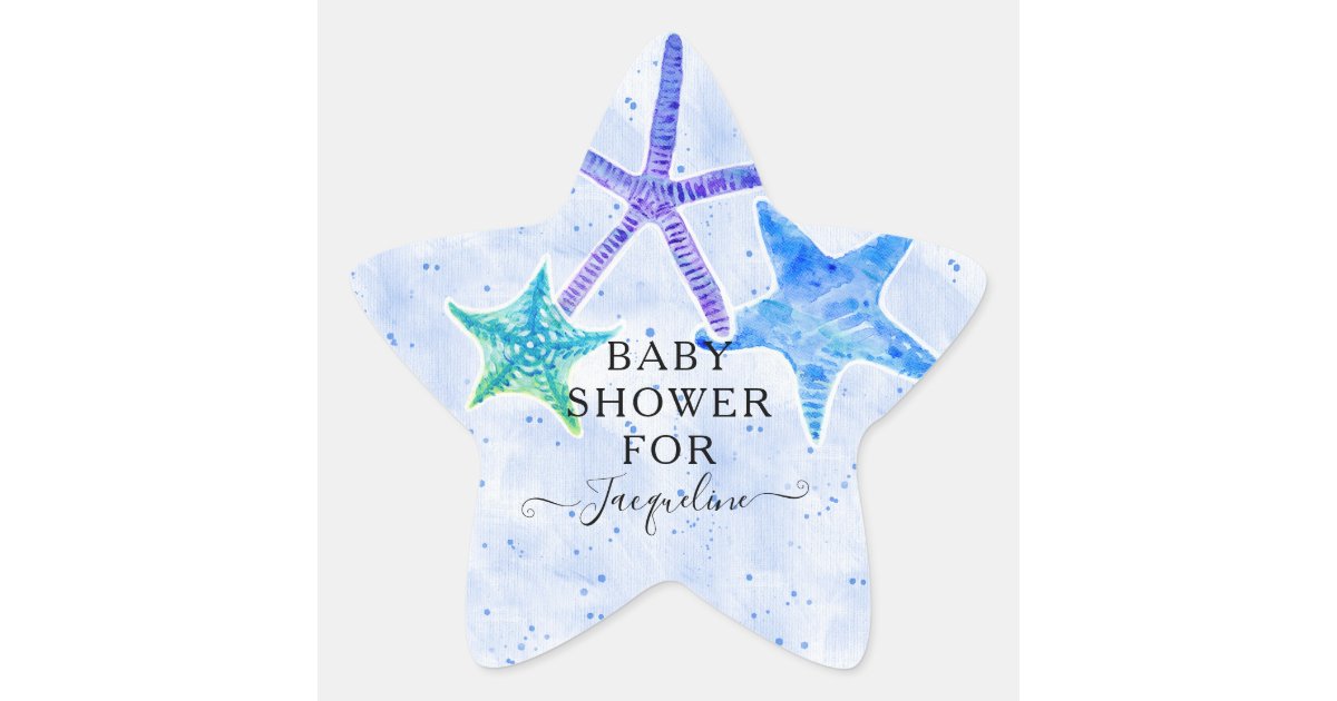 Beach Seaside Bright Starfish Blue Baby Boy Shower Star Sticker | Zazzle