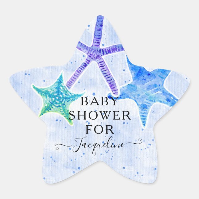 Beach Seaside Bright Starfish Blue Baby Boy Shower Star Sticker (Front)
