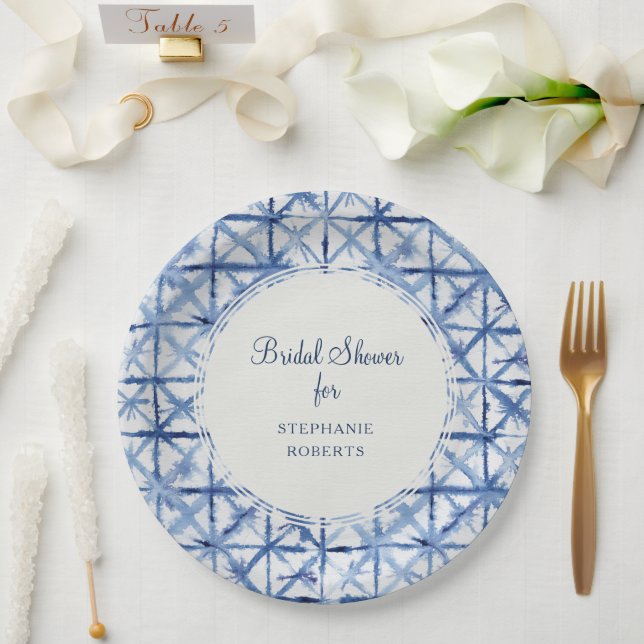 Beach Seaside Coast Navy Blue White Bridal Shower Paper Plates (Wedding)