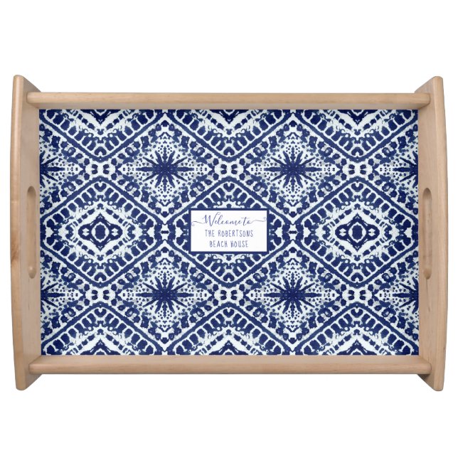 Beach Seaside Nautical Navy Blue Modern Pattern Serving Tray (Front)