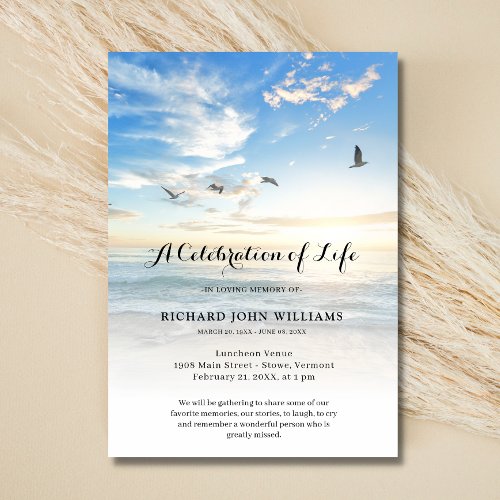 Beach Seaside Ocean Celebration of Life Funeral bl Invitation