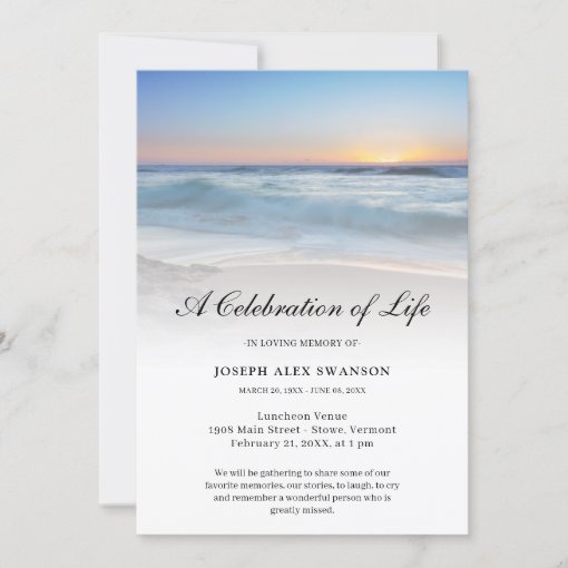 Beach Seaside Ocean Celebration of Life Funeral Invitation | Zazzle