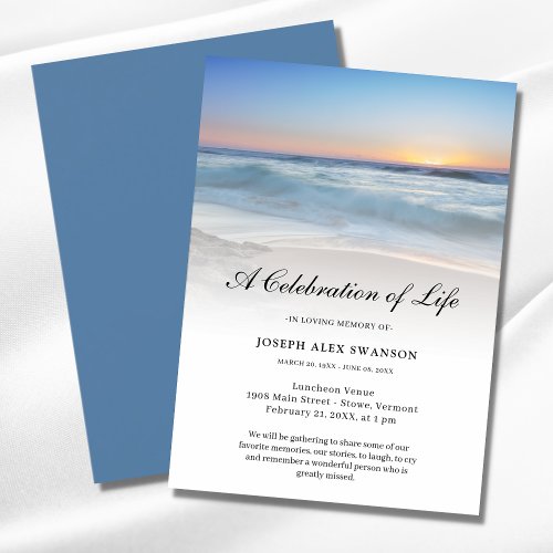 Beach Seaside Ocean Celebration of Life Funeral Invitation