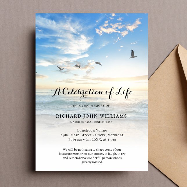 Beach Seaside Ocean Celebration of Life Funeral Invitation (Beach Celebration of Life)