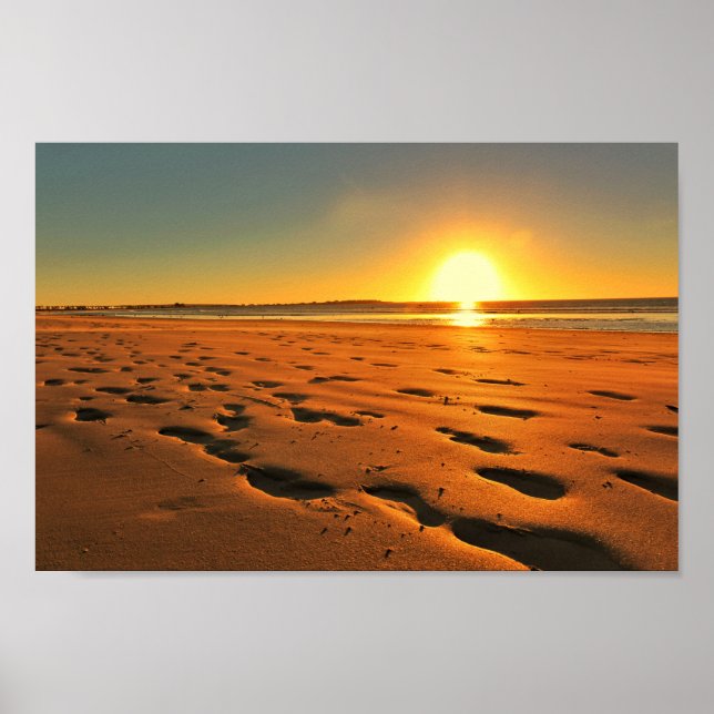 Beach Seaside Ocean Sunset Sundown Sand Poster (Front)