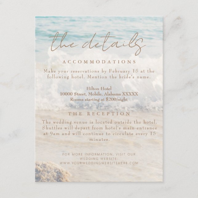 Beach Seaside/Oceanside Wedding Details Enclosure Card (Front)