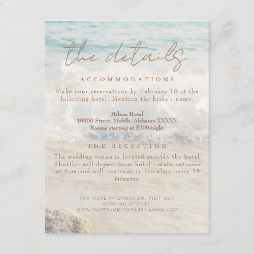 Beach SeasideOceanside Wedding Details Enclosure Card