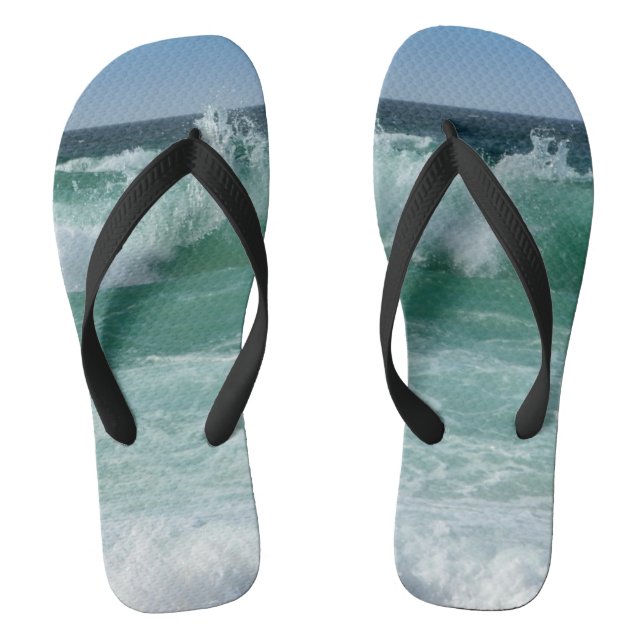 Beach Seaside Sea Waves Sand Trendy Template Flip Flops (Footbed)