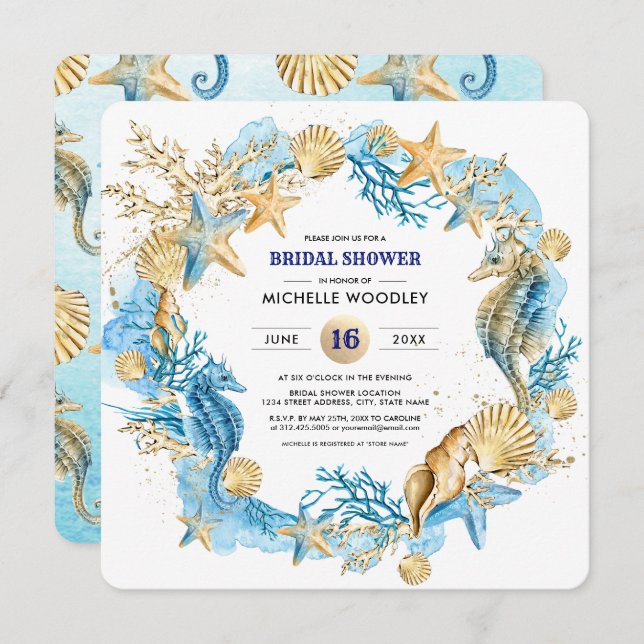 Beach | Seaside Seashells Bridal Shower  Invitation (Front/Back)