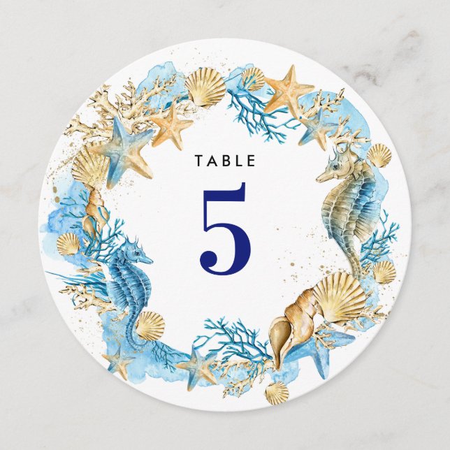 Beach | Seaside Seashells Wedding Table Numbers (Front)