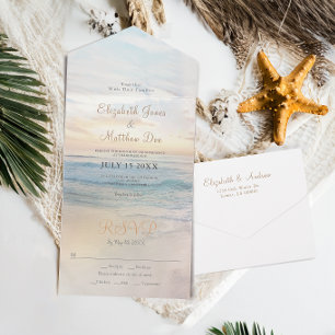 Beach Seaside Sunrise Wedding All In One Invitation