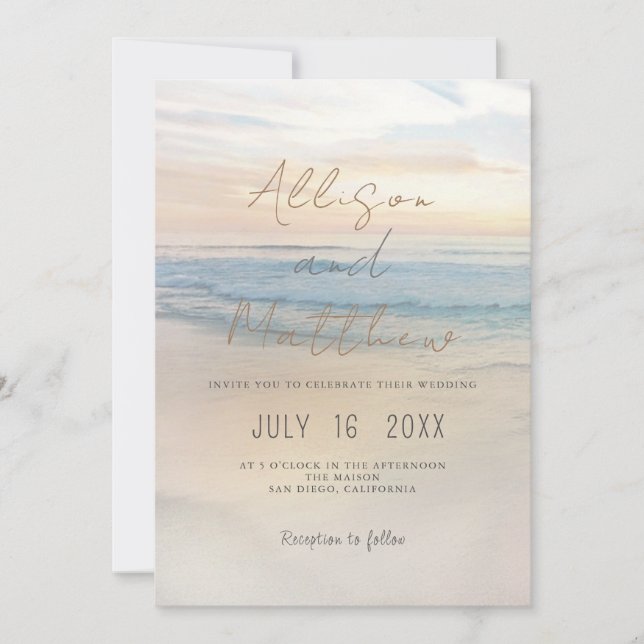 Beach Seaside Sunset Wedding Invitation (Front)