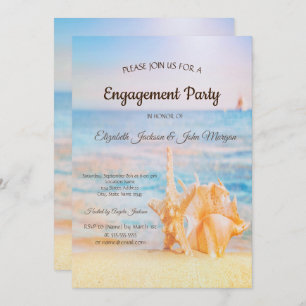 Beach,Seastar,Seashell Engagement Invitation