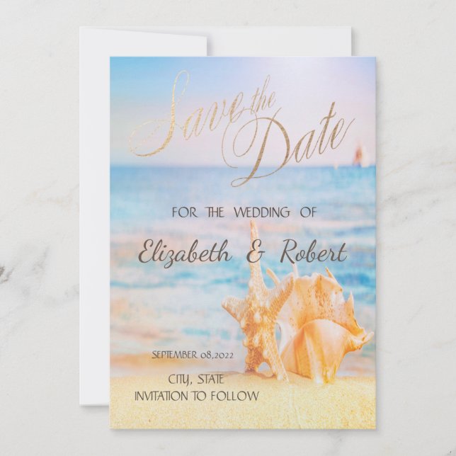Beach,Seastar, Seashell Save The Date (Front)