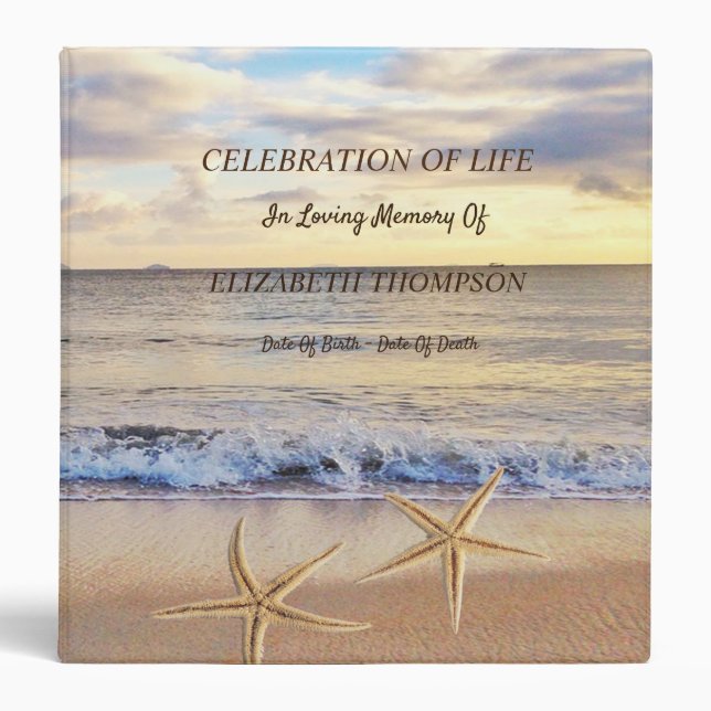 Beach Seastar  Sunset Celebration of Life 3 Ring Binder (Front)