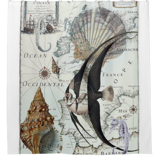 Beach Shabby Map Shower Curtain (Front)