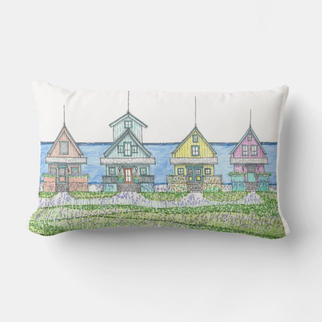 Beach Shack Life 1; Lumbar Pillow; Blue Pillow (Front)