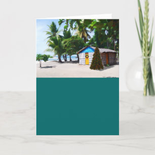 Beach Shack Under the Palms at Christmas Holiday Card