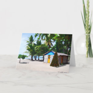 Beach Shack Under the Palms at Christmas Holiday Card