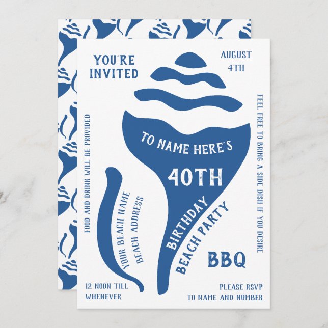 Beach shell birthday invitation (Front/Back)