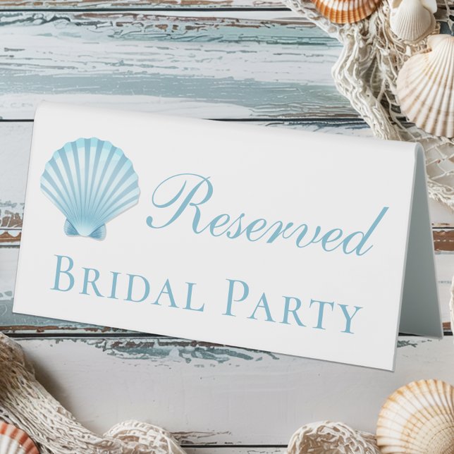 Beach Shell Blue Nautical Elegant Wedding Reserved Table Tent (Creator Uploaded)