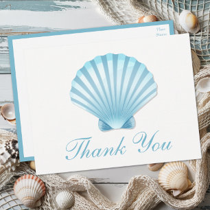 Beach Shell Blue Nautical Wedding Thank You Invitation Postcard