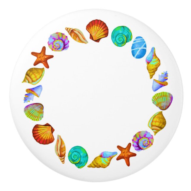 Beach Shell Circle Drawer Knobs Colorful Version (Front)