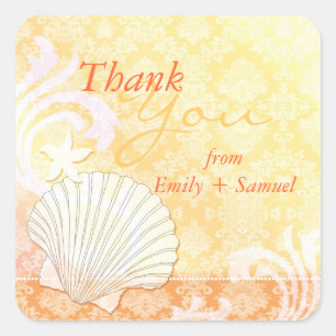 Beach Shell Coastal Wedding Thank You Square Sticker