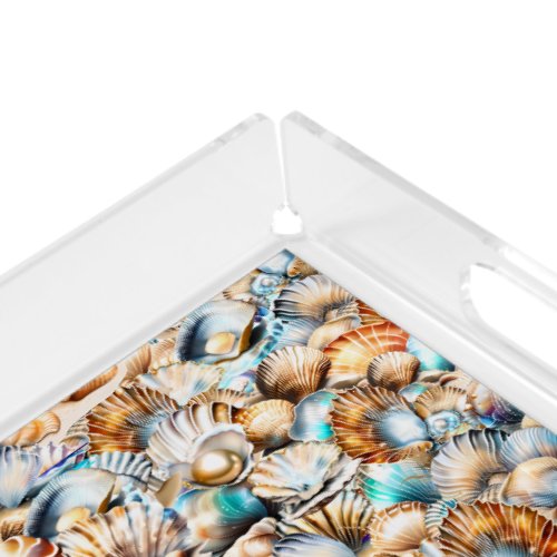 Beach shell collage iridescent pearl diamond chic acrylic tray