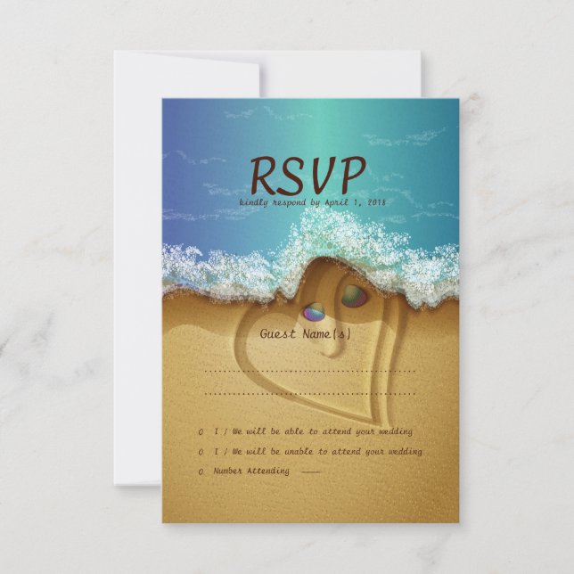 Beach  Shell Couple  RSVP Wedding Card (Front)