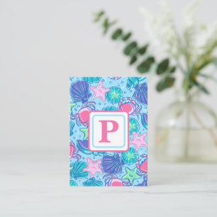 Beach Shell Crab Ocean Monogram Preppy Note Card