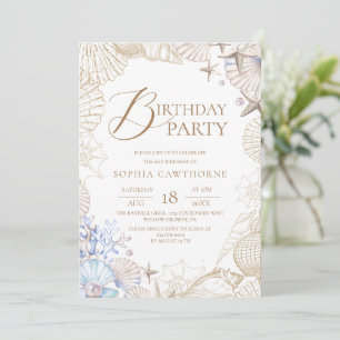 Beach Shell Elegant Birthday Party Invitation