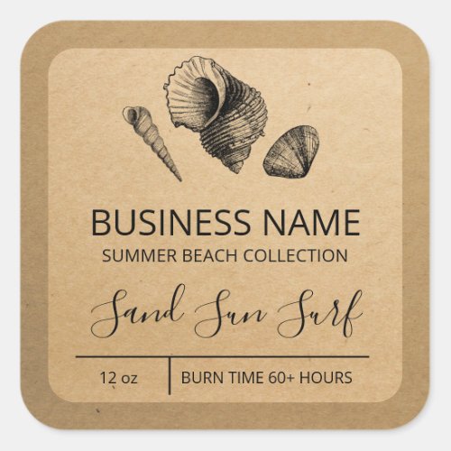 Beach Shell Kraft Paper Soy Candle Labels