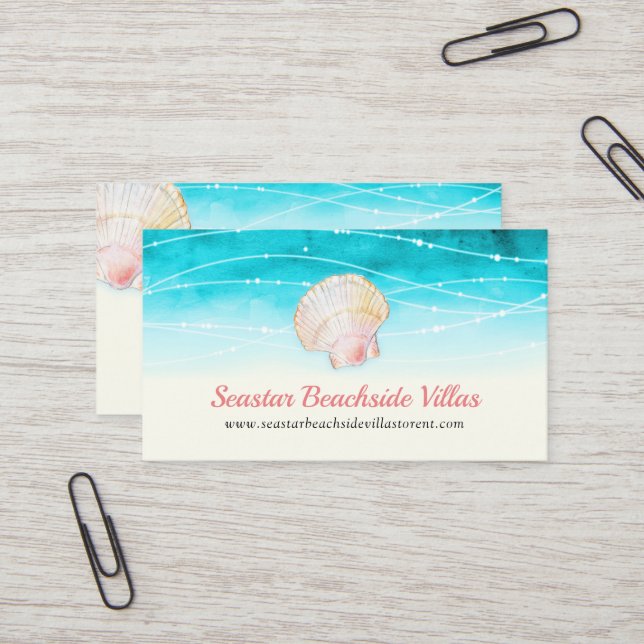 Beach shell watercolor condo property letting  business card (Front/Back In Situ)