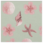 Beach Shells and Floral Mauve Pink Pattern Fabric