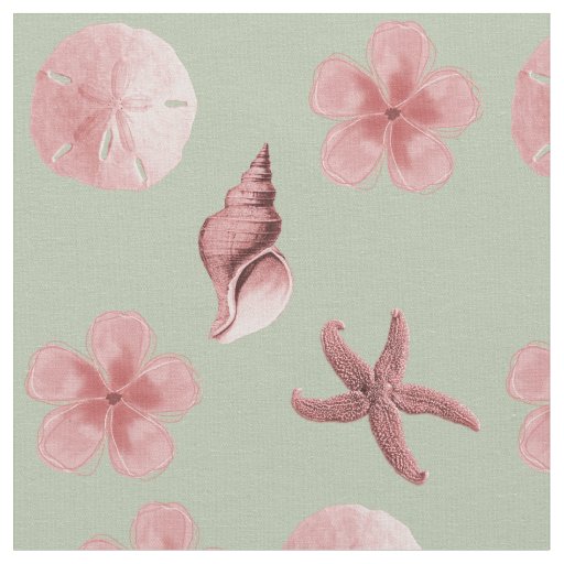 Beach Shells and Floral Mauve Pink Pattern Fabric