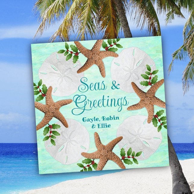 Beach Shells Christmas Love Wreath Flat Holiday Card (Creator Uploaded)