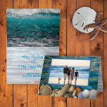 Beach Shells Christmas Photo Cards<br><div class="desc">Beach Christmas greeting card with photo on the front and realistic seashell border along the bottom.  Open to find a personal message and signature with ocean water background.  Perfect for any beach loving family to send at the holidays.  Choose the printed and / or downloadable version.</div>
