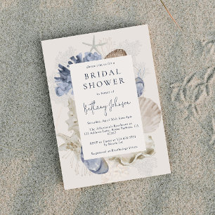 Beach Shells Coral Bridal Shower Invitation