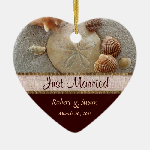 Beach Shells Heart Shaped Wedding Favor Ceramic Ornament