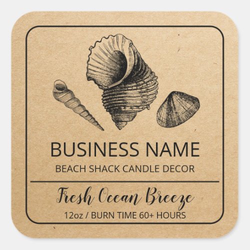 Beach Shells Kraft Paper Soy Candle Labels