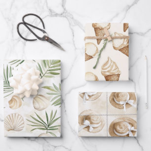 Beach Shells Leaves Ice Cream Cones Sun Hats Wrapping Paper Sheets