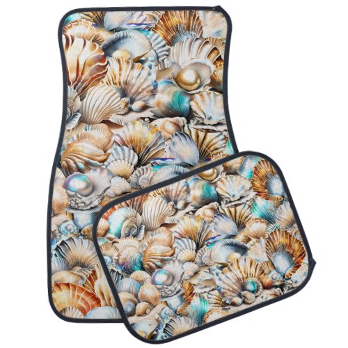 Beach shells nautical seashell collage pattern car floor mat